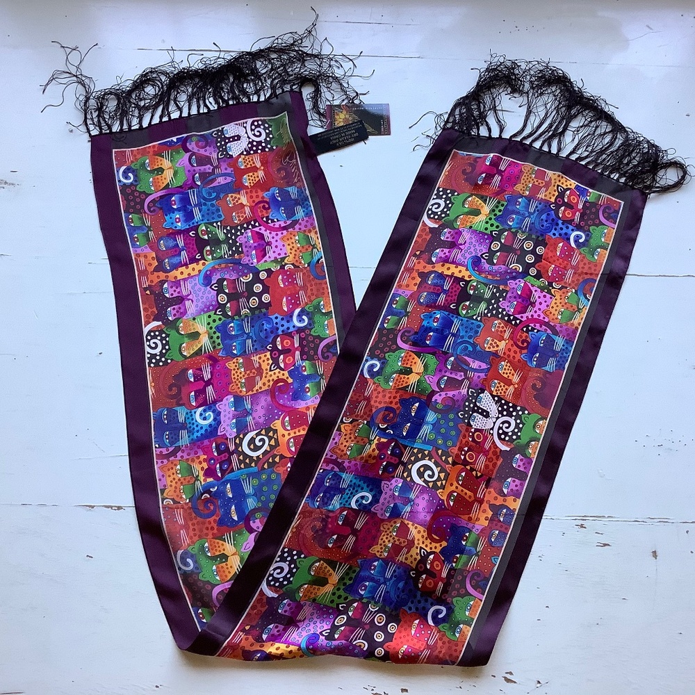 LAUREL BURCH Cat Bundle  - silk fringe scarf, mug & socks